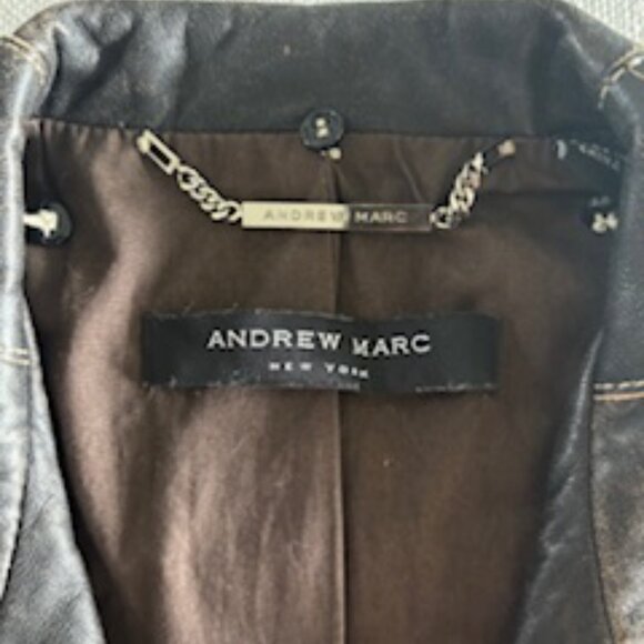 Andrew Marc New York Brown Distressed Leather Moto Jacket Small - Picture 7 of 9